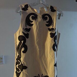 H&M Cream Shift Dress — Black Embroidered Detail